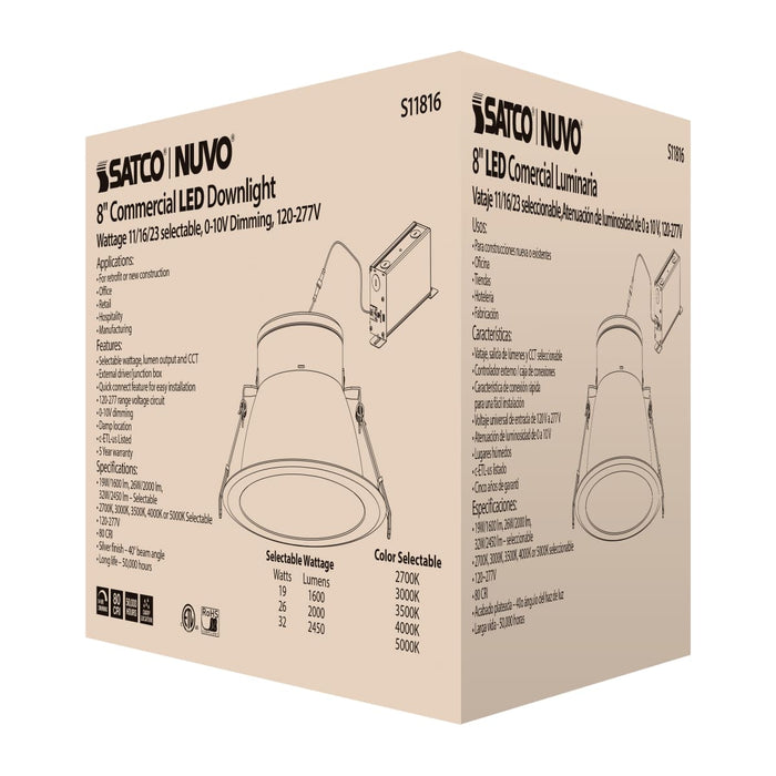 Commercial Downlight Retrofit Satco S11816 32 Watt Commercial LED Downlight - 8 in. - Color Adjustable - Lumen Adjustable - 120-277 volt Satco