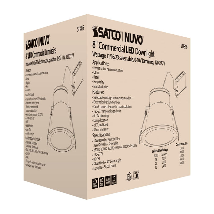 Commercial Downlight Retrofit Satco S11816 32 Watt Commercial LED Downlight - 8 in. - Color Adjustable - Lumen Adjustable - 120-277 volt Satco