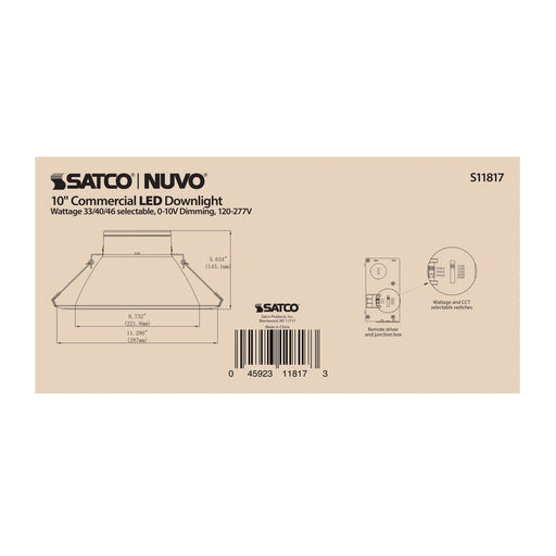 Commercial Downlight Retrofit Satco S11817 46 Watt Commercial LED Downlight - 10 in. - Color Adjustable - Lumen Adjustable - 120-277 volt Satco