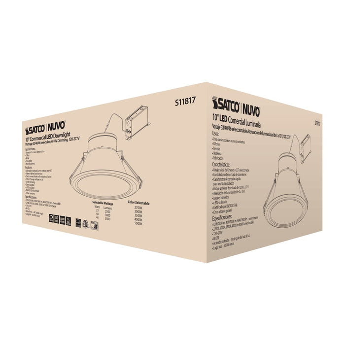 Commercial Downlight Retrofit Satco S11817 46 Watt Commercial LED Downlight - 10 in. - Color Adjustable - Lumen Adjustable - 120-277 volt Satco