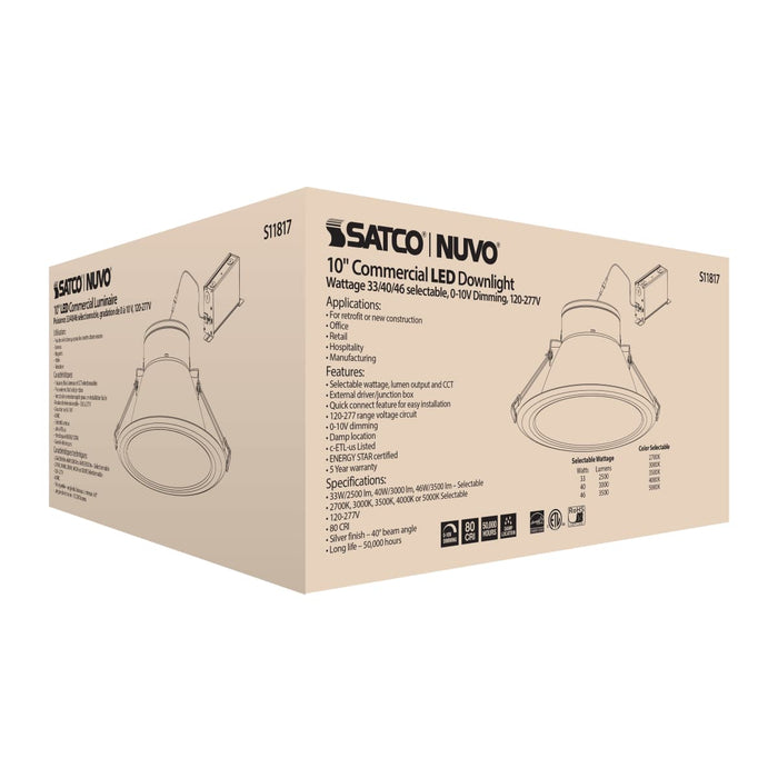 Commercial Downlight Retrofit Satco S11817 46 Watt Commercial LED Downlight - 10 in. - Color Adjustable - Lumen Adjustable - 120-277 volt Satco