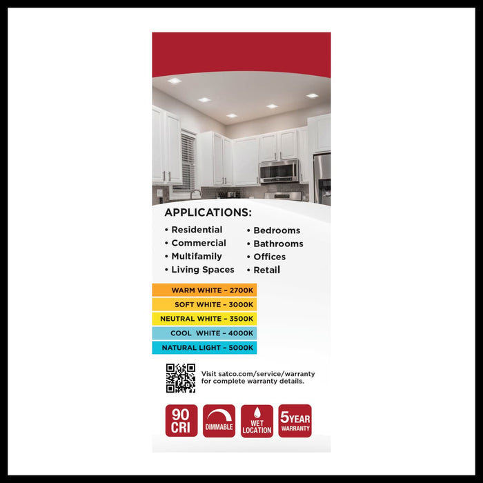 Downlight Retrofit Satco S11820R1 6.7 Watt LED Downlight Retrofit - 4 Inches - CCT Selectable - Square - White Finish - 120 Volt Satco