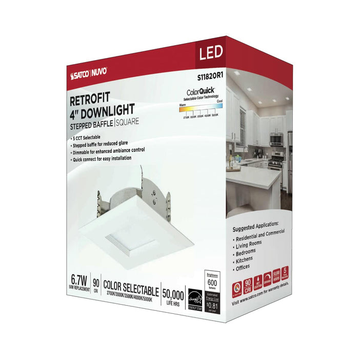 Downlight Retrofit Satco S11820R1 6.7 Watt LED Downlight Retrofit - 4 Inches - CCT Selectable - Square - White Finish - 120 Volt Satco