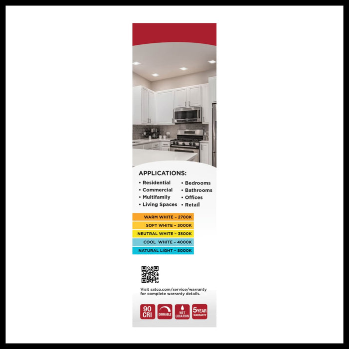 Downlight Retrofit Satco S11821R1 9 Watt LED Downlight Retrofit - 5-6 Inches - CCT Selectable - Square - White Finish - 120 Volt Satco