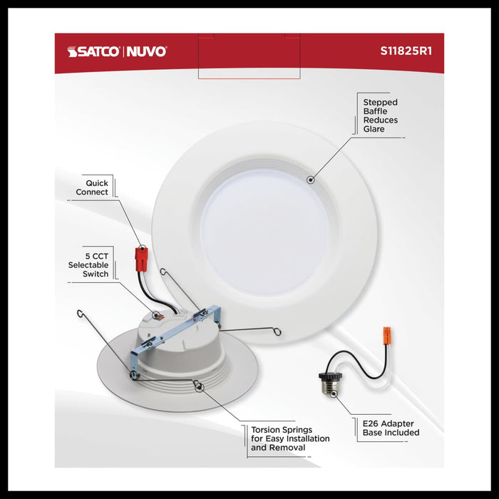 Downlight Retrofit Satco S11825R1 13.7 Watt LED Downlight Retrofit - 5-6 Inches - CCT Selectable - Round - White Finish - 120 Volt Satco
