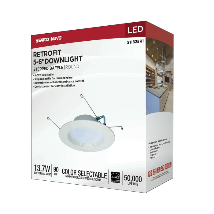 Downlight Retrofit Satco S11825R1 13.7 Watt LED Downlight Retrofit - 5-6 Inches - CCT Selectable - Round - White Finish - 120 Volt Satco