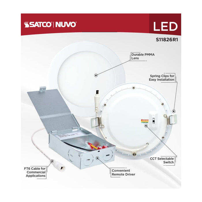 Direct Wire LED Downlight Satco S11826R1 10 Watt LED Direct Wire Downlight - Edge-lit - 4-Inch - CCT Selectable - Round - Remote Driver Satco