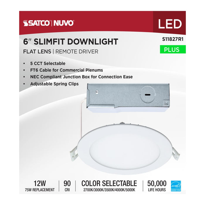 Direct Wire LED Downlight Satco S11827R1 12 Watt LED Direct Wire Downlight - Edge-lit - 6-Inch - CCT Selectable - Round - Remote Driver Satco