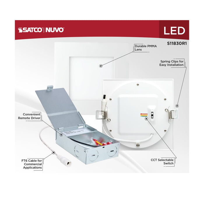 Direct Wire LED Downlight Satco S11829R1 10 Watt LED Direct Wire Downlight - Edge-lit - 4-Inch - CCT Selectable - Square - Remote Driver Satco