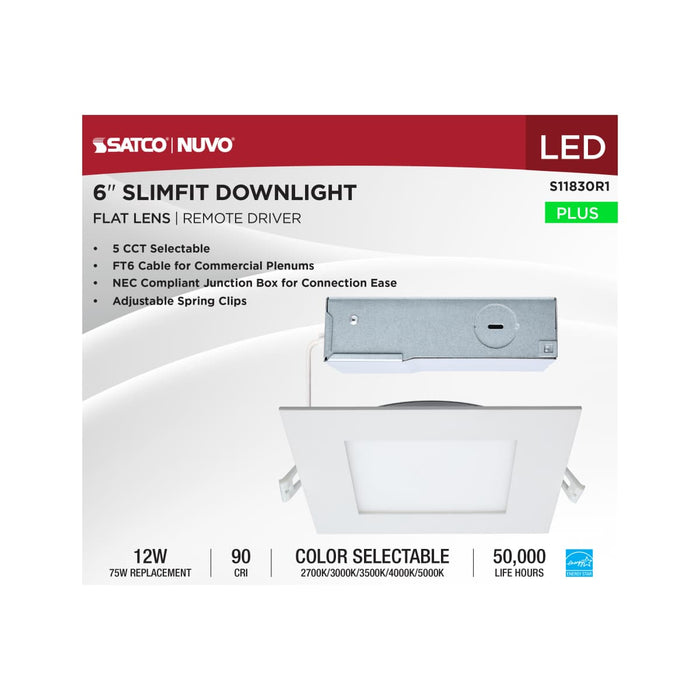 Direct Wire LED Downlight Satco S11830R1 12 Watt LED Direct Wire Downlight - Edge-lit - 6-Inch - CCT Selectable - Square - Remote Driver Satco