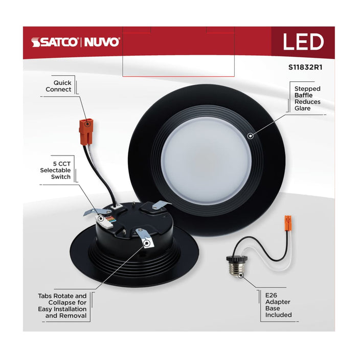Downlight Retrofit Satco S11832R1 6.7 Watt - LED Downlight Retrofit - 4 Inch - CCT Selectable - 120 Volts - Black Finish Satco