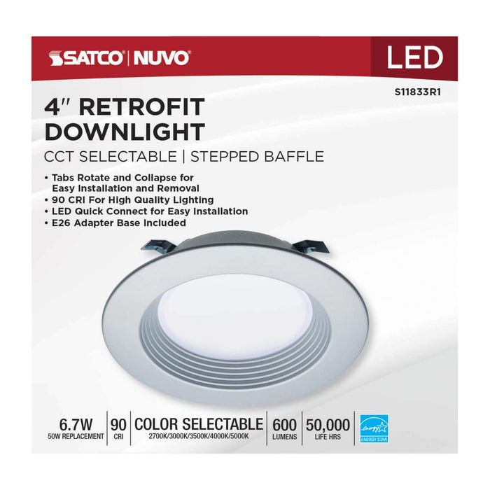 Downlight Retrofit Satco S11833R1 6.7 Watt - LED Downlight Retrofit - 4 Inch - CCT Selectable - 120 Volts - Brushed Nickel Finish Satco
