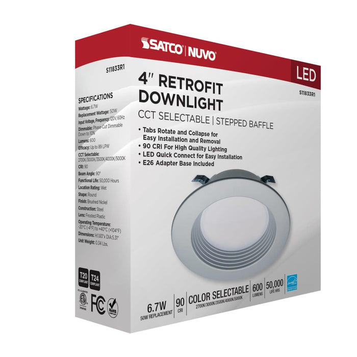 Downlight Retrofit Satco S11833R1 6.7 Watt - LED Downlight Retrofit - 4 Inch - CCT Selectable - 120 Volts - Brushed Nickel Finish Satco