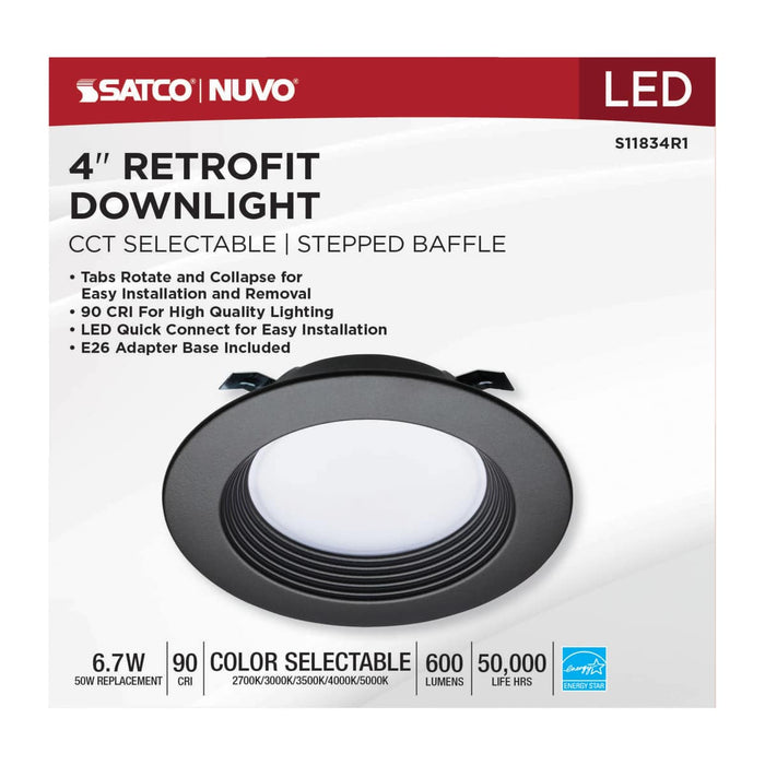 Downlight Retrofit Satco S11834R1 6.7 Watt - LED Downlight Retrofit - 4 Inch - CCT Selectable - 120 Volts - Bronze Finish Satco