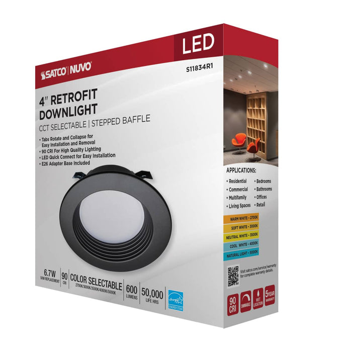 Downlight Retrofit Satco S11834R1 6.7 Watt - LED Downlight Retrofit - 4 Inch - CCT Selectable - 120 Volts - Bronze Finish Satco