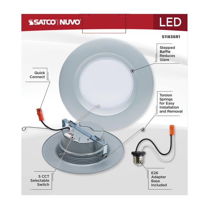Downlight Retrofit Satco S11836R1 9 Watt - LED Downlight Retrofit - 5-6 Inch - CCT Selectable - 120 Volts - Brushed Nickel Finish Satco