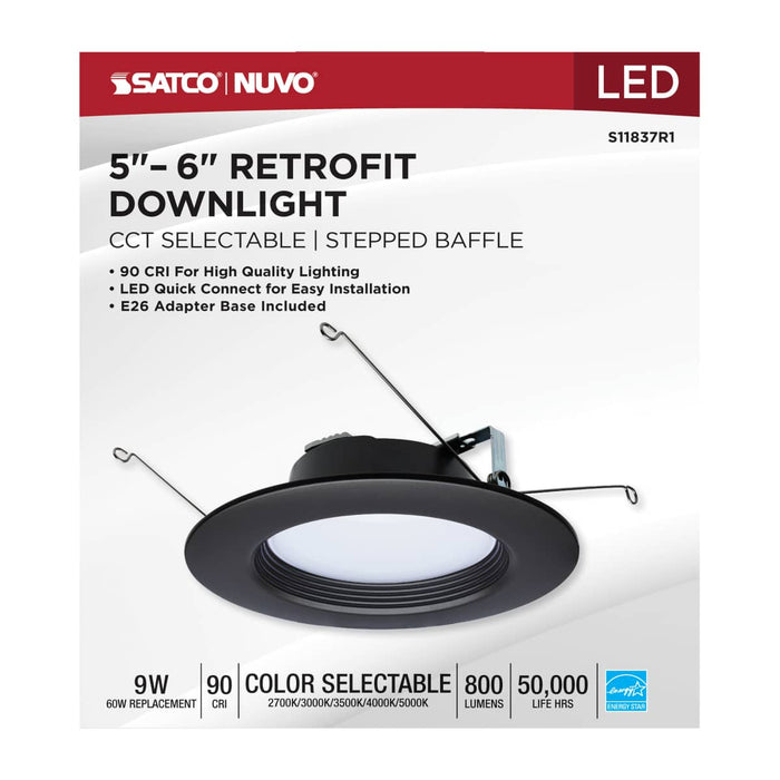 Downlight Retrofit Satco S11837R1 9 Watt - LED Downlight Retrofit - 5-6 Inch - CCT Selectable - 120 Volts - Bronze Finish Satco