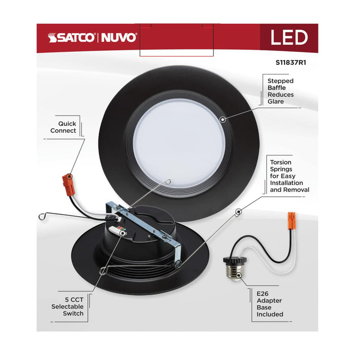 Downlight Retrofit Satco S11837R1 9 Watt - LED Downlight Retrofit - 5-6 Inch - CCT Selectable - 120 Volts - Bronze Finish Satco