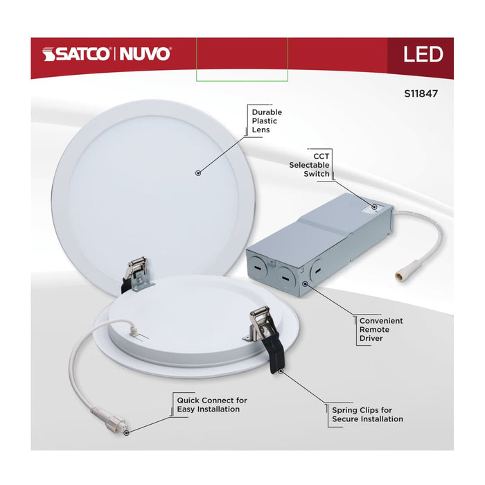Direct Wire LED Downlight Satco S11847 20 Watt - 8 Inch LED Direct Wire Downlight - Remote Driver - CCT Selectable - Dual Dimming - Flat Face - Round - White Finish Satco