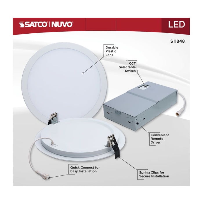 Direct Wire LED Downlight Satco S11848 30 Watt - 10 Inch LED Direct Wire Downlight - Remote Driver - CCT Selectable - Dual Dimming - Flat Face - Round - White Finish Satco