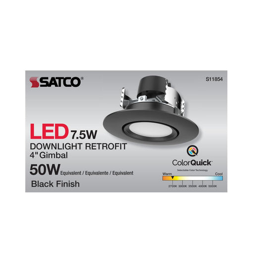 Direct Wire LED Downlight Satco S11854 7.5 Watt - LED Retrofit Downlight - Gimbaled - 120 Volt - CCT Selectable - Black Finish Satco