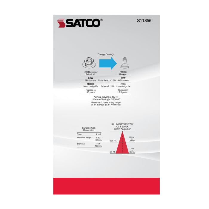 Direct Wire LED Downlight Satco S11856 7.5 Watt - LED Retrofit Downlight - Gimbaled - 120 Volt - CCT Selectable - Bronze Finish Satco