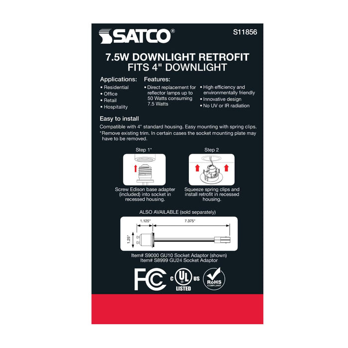 Direct Wire LED Downlight Satco S11856 7.5 Watt - LED Retrofit Downlight - Gimbaled - 120 Volt - CCT Selectable - Bronze Finish Satco