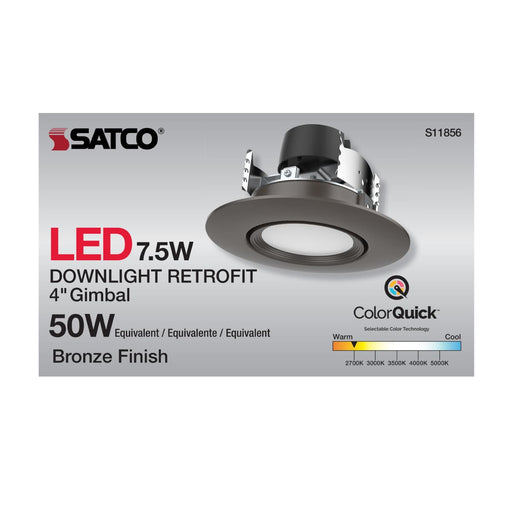Direct Wire LED Downlight Satco S11856 7.5 Watt - LED Retrofit Downlight - Gimbaled - 120 Volt - CCT Selectable - Bronze Finish Satco