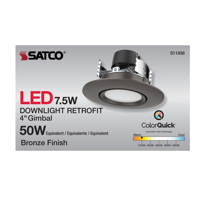 Direct Wire LED Downlight Satco S11856 7.5 Watt - LED Retrofit Downlight - Gimbaled - 120 Volt - CCT Selectable - Bronze Finish Satco