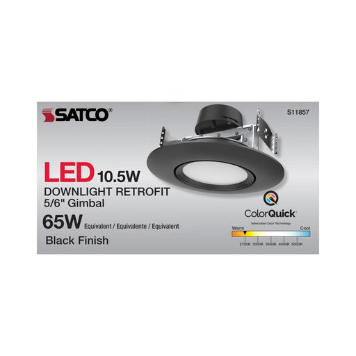 Direct Wire LED Downlight Satco S11857 10.5 Watt - LED Retrofit Downlight - Gimbaled - 120 Volt - CCT Selectable - Black Finish Satco