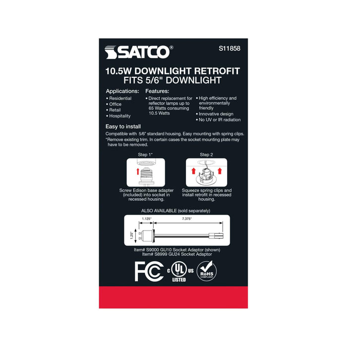 Direct Wire LED Downlight Satco S11858 10.5 Watt - LED Retrofit Downlight - Gimbaled - 120 Volt - CCT Selectable - Brushed Nickel Finish Satco