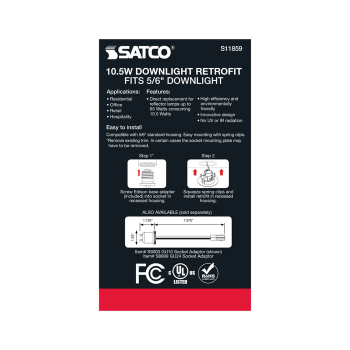Direct Wire LED Downlight Satco S11859 10.5 Watt - LED Retrofit Downlight - Gimbaled - 120 Volt - CCT Selectable - Bronze Finish Satco
