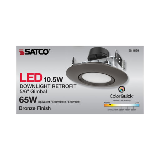 Direct Wire LED Downlight Satco S11859 10.5 Watt - LED Retrofit Downlight - Gimbaled - 120 Volt - CCT Selectable - Bronze Finish Satco