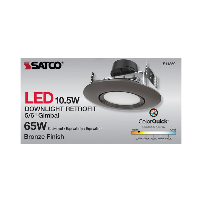 Direct Wire LED Downlight Satco S11859 10.5 Watt - LED Retrofit Downlight - Gimbaled - 120 Volt - CCT Selectable - Bronze Finish Satco
