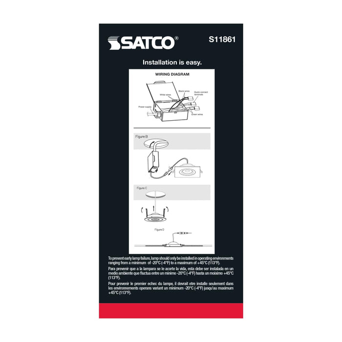 Remote Driver LED Downlight Satco S11861 15 Watt - CCT Selectable - LED Direct Wire Downlight - Gimbaled - 6 Inch Square - Remote Driver - White Satco