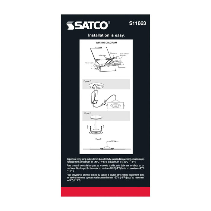 Remote Driver LED Downlight Satco S11863 15 Watt - CCT Selectable - LED Direct Wire Downlight - Gimbaled - 6 Inch Square - Remote Driver - Black Satco