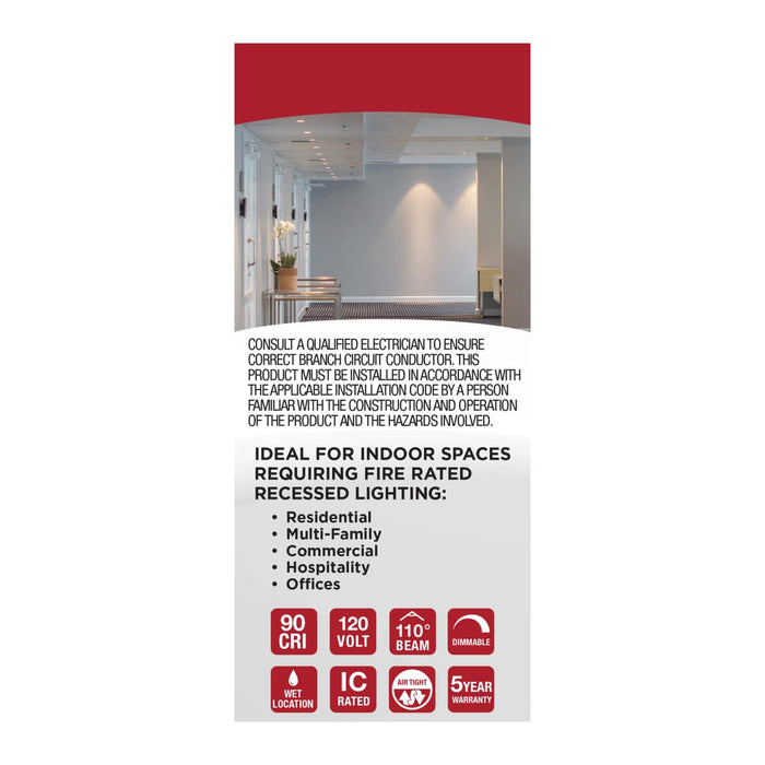 Remote Driver LED Downlight Satco S11864R1 10 Watt LED - Fire Rated 4 Inch Direct Wire Slim Fit Flat Face Downlight - Round Shape - White Finish - CCT Selectable - 120 Volts - Dimmable Satco