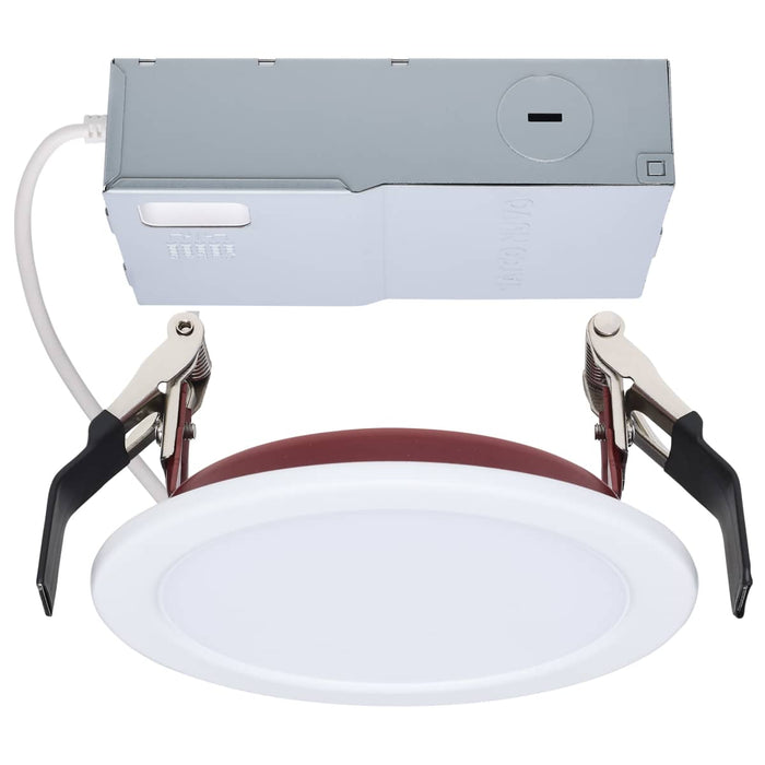 Remote Driver LED Downlight Satco S11864R1 10 Watt LED - Fire Rated 4 Inch Direct Wire Slim Fit Flat Face Downlight - Round Shape - White Finish - CCT Selectable - 120 Volts - Dimmable Satco