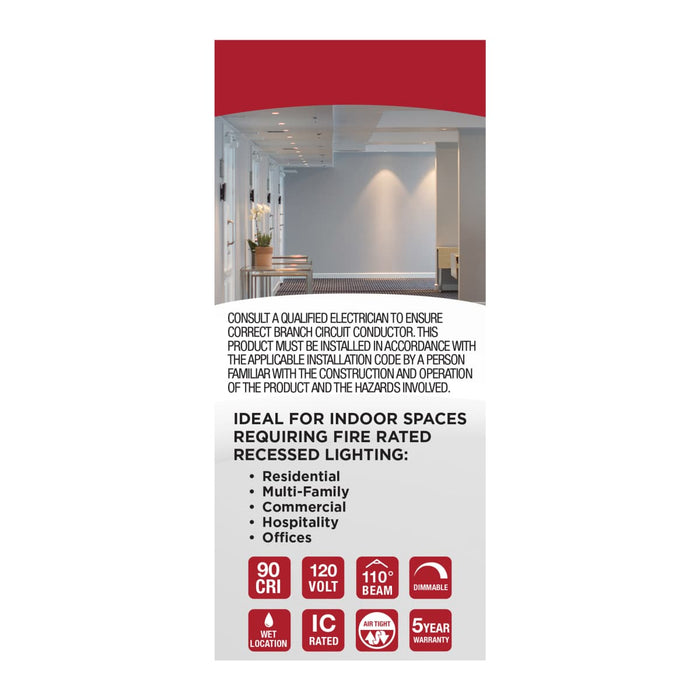 Remote Driver LED Downlight Satco S11865R1 10 Watt LED - Fire Rated 4 Inch Direct Wire Slim Fit Step Baffle Downlight - Round Shape - White Finish - CCT Selectable - 120 Volts - Dimmable Satco