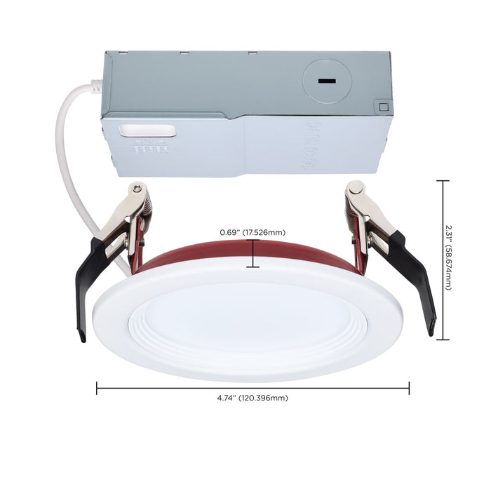 Remote Driver LED Downlight Satco S11865R1 10 Watt LED - Fire Rated 4 Inch Direct Wire Slim Fit Step Baffle Downlight - Round Shape - White Finish - CCT Selectable - 120 Volts - Dimmable Satco