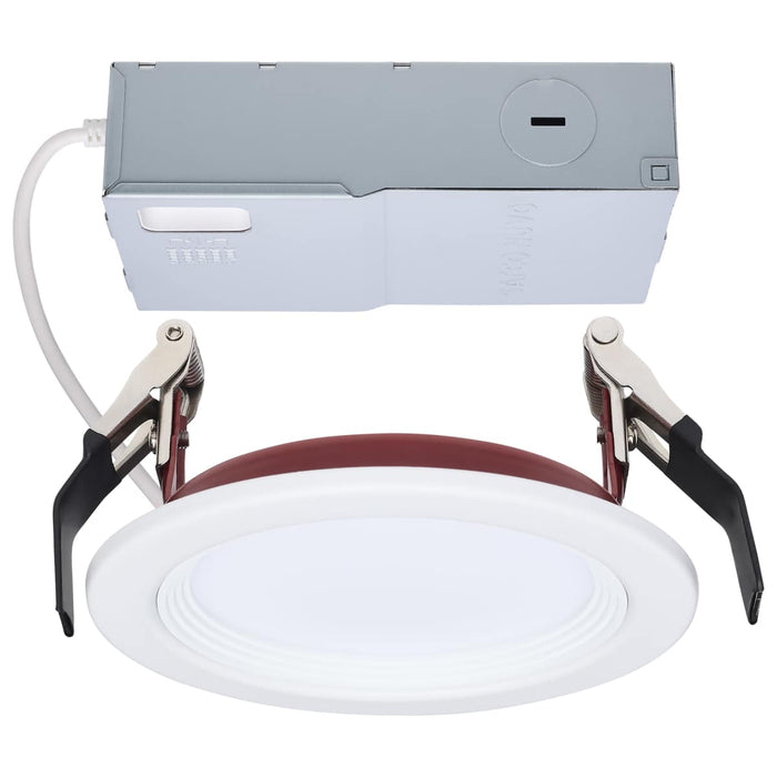Remote Driver LED Downlight Satco S11865R1 10 Watt LED - Fire Rated 4 Inch Direct Wire Slim Fit Step Baffle Downlight - Round Shape - White Finish - CCT Selectable - 120 Volts - Dimmable Satco