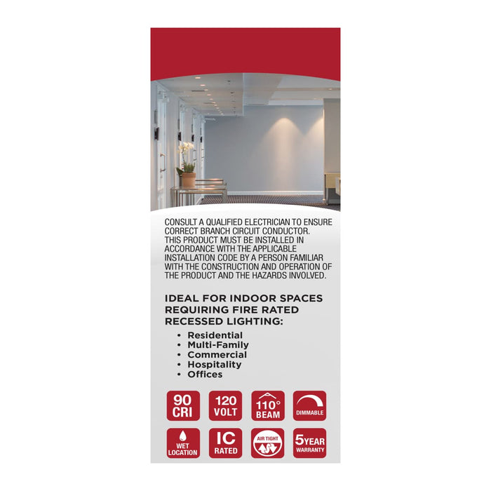 Remote Driver LED Downlight Satco S11866R1 13 Watt LED - Fire Rated 6 Inch Direct Wire Slim Fit Flat Face Downlight - Round Shape - White Finish - CCT Selectable - 120 Volts - Dimmable Satco