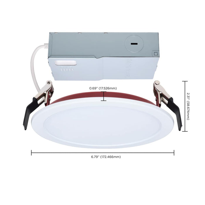 Remote Driver LED Downlight Satco S11866R1 13 Watt LED - Fire Rated 6 Inch Direct Wire Slim Fit Flat Face Downlight - Round Shape - White Finish - CCT Selectable - 120 Volts - Dimmable Satco