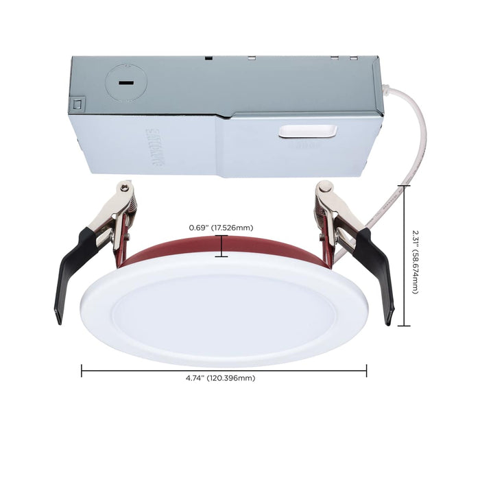 Remote Driver LED Downlight Satco S11868R1 10 Watt LED - Fire Rated 4 Inch - Direct Wire Slim Fit Flat Face Downlight - Round Shape - White Finish - CCT Selectable - 120-277 Volts - 0-10V Dimmable Satco