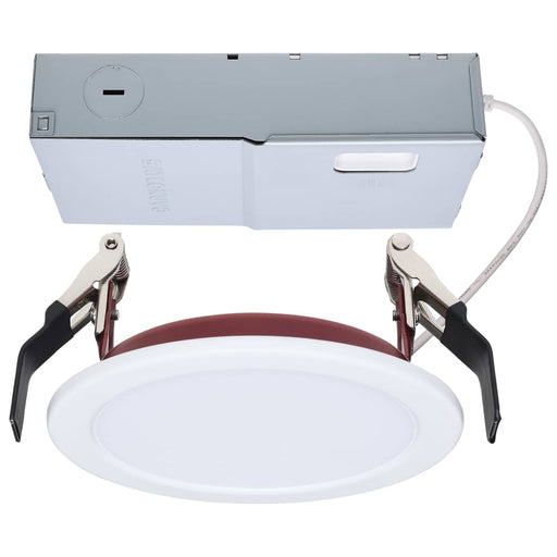 Remote Driver LED Downlight Satco S11868R1 10 Watt LED - Fire Rated 4 Inch - Direct Wire Slim Fit Flat Face Downlight - Round Shape - White Finish - CCT Selectable - 120-277 Volts - 0-10V Dimmable Satco