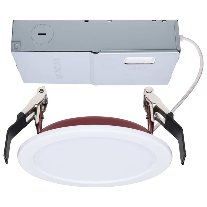 Remote Driver LED Downlight Satco S11868R1 10 Watt LED - Fire Rated 4 Inch - Direct Wire Slim Fit Flat Face Downlight - Round Shape - White Finish - CCT Selectable - 120-277 Volts - 0-10V Dimmable Satco
