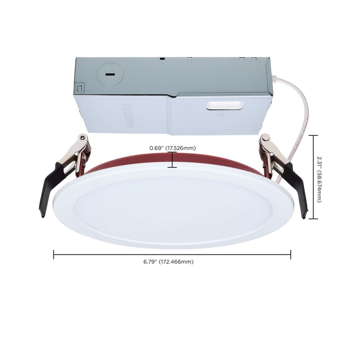 Remote Driver LED Downlight Satco S11869R1 13 Watt LED - Fire Rated 6 Inch - Direct Wire Slim Fit Flat Face Downlight - Round Shape - White Finish - CCT Selectable - 120-277 Volts - 0-10V Dimmable Satco