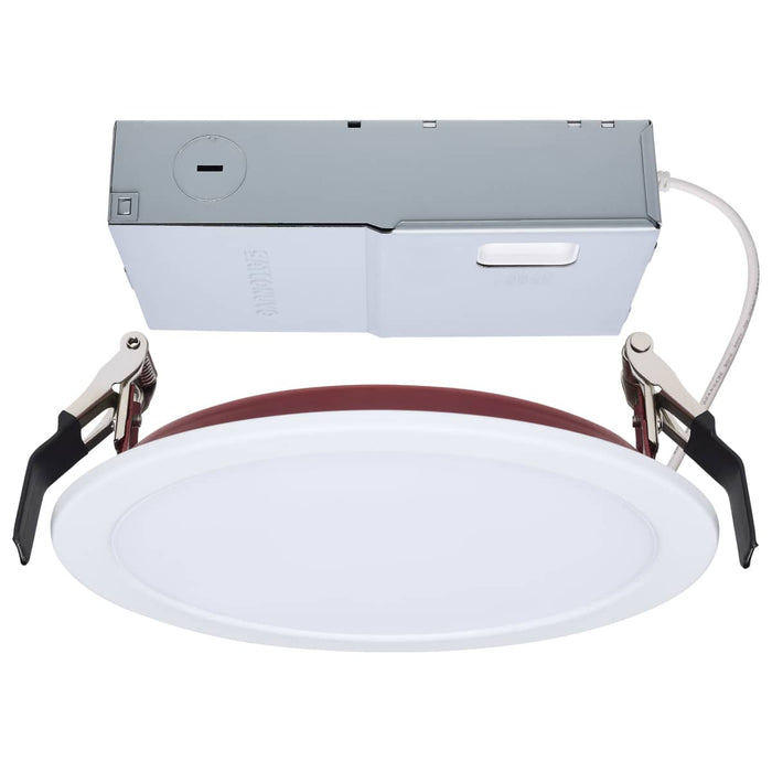 Remote Driver LED Downlight Satco S11869R1 13 Watt LED - Fire Rated 6 Inch - Direct Wire Slim Fit Flat Face Downlight - Round Shape - White Finish - CCT Selectable - 120-277 Volts - 0-10V Dimmable Satco