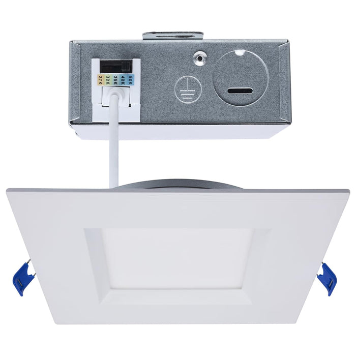 Direct Wire LED Downlight Satco S11873R1 12 Watt LED Direct Wire Downlight - Slimfit - Smooth Baffle - 6 Inch - CCT Selectable - Square - Remote Driver - White Finish Satco
