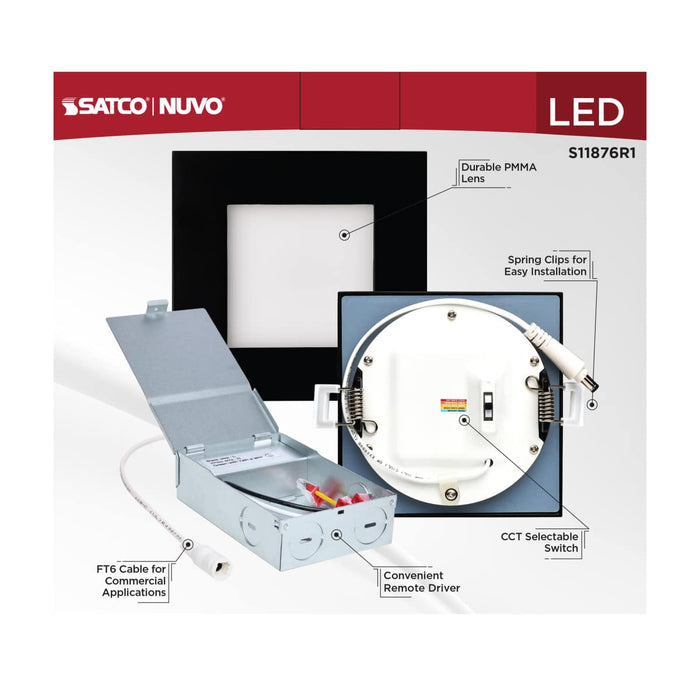 Direct Wire LED Downlight Satco S11876R1 10 Watt LED Direct Wire Downlight - 4-Inch - CCT Selectable - Square - Remote Driver - Black Finish Satco